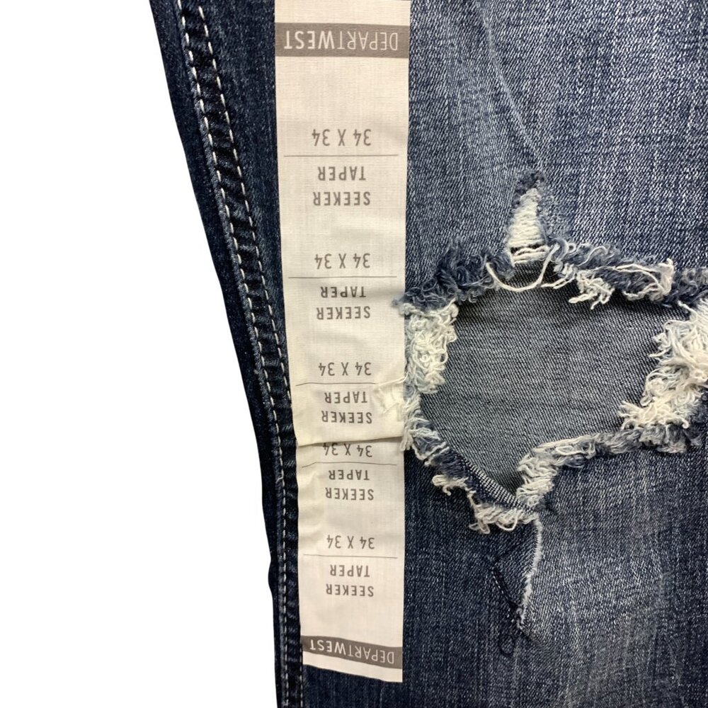 NEW Deperwest Mens 34x34 Seeker‎ Taper Jeans Blue Distressed Denim Stretch - Picture 10 of 16